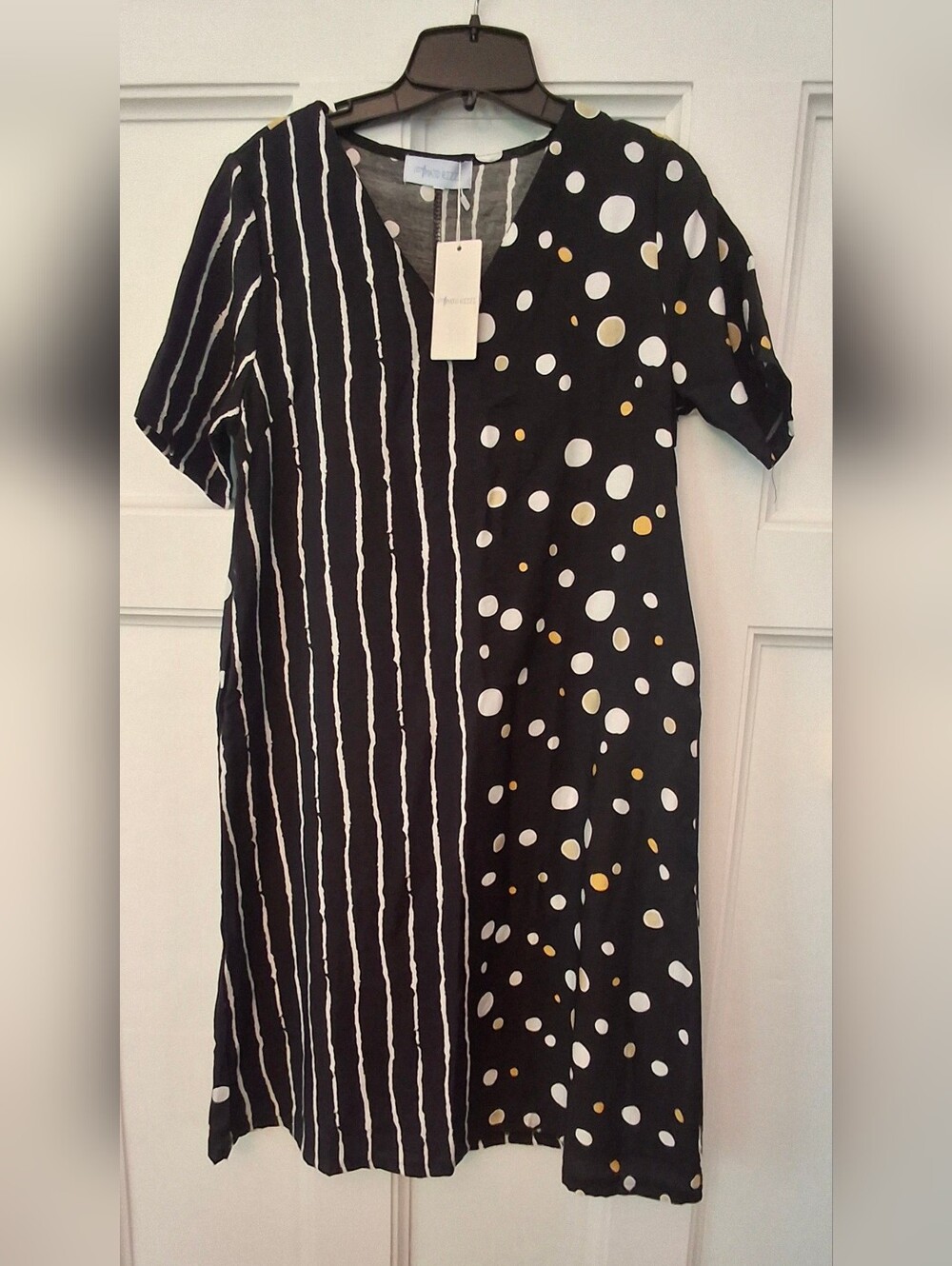 Brand New With Tag Amato Rizzi Black & White Polka Dot & Stripe dress